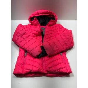Champion Girls Hooded Puffer Jacket Fushia Pink Sz M (7-8) Fleece Lined Winter